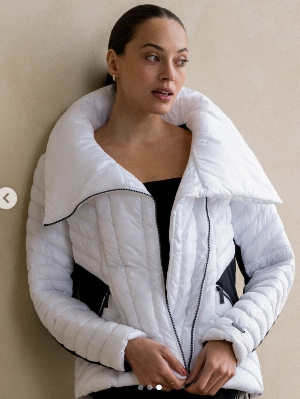 Nicole Miller White Black Jacket Shawl Collar Quilted Puffer Jacket Size L